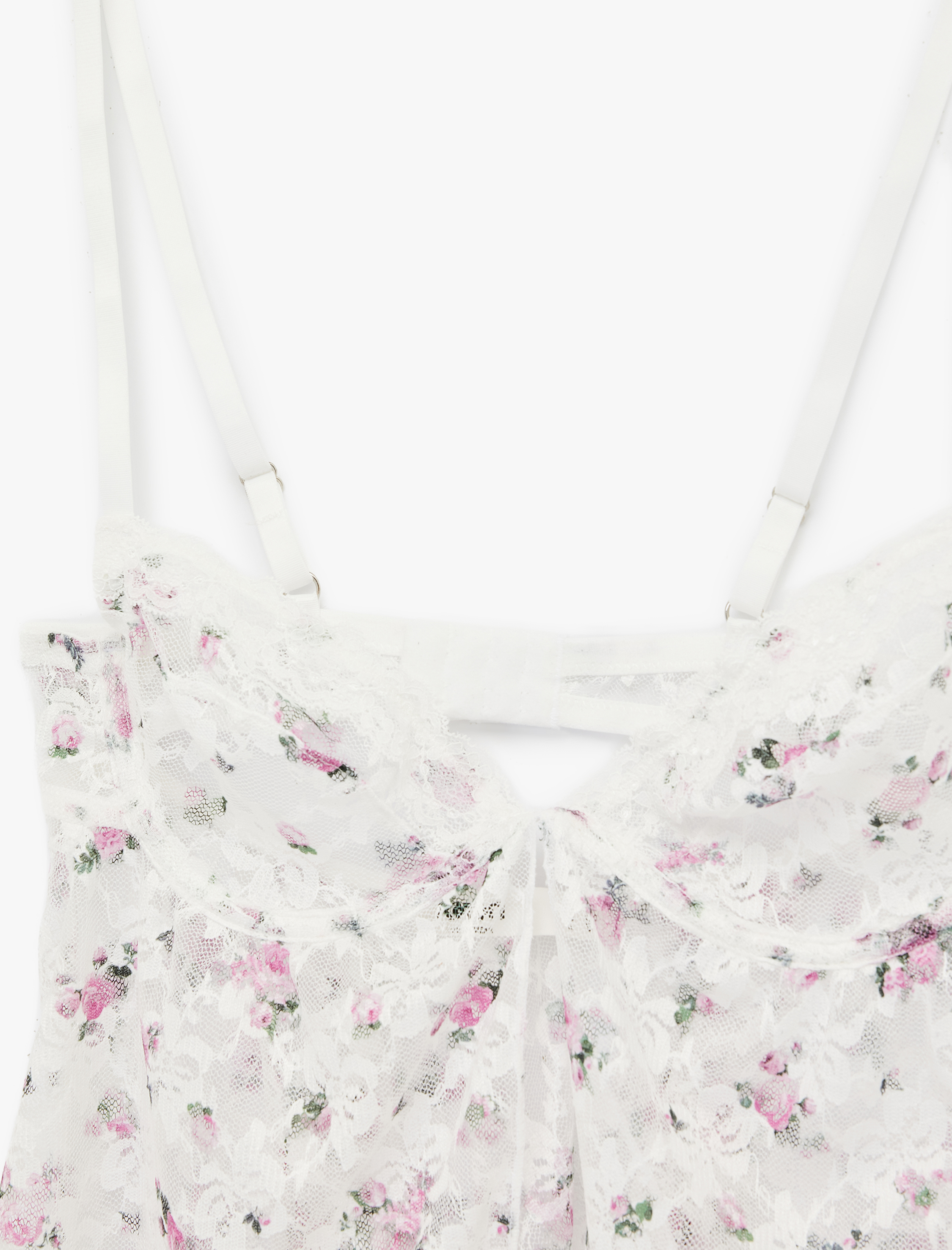   Rahat Kalıp Çiçekli V Yaka Askılı Dantelli Pijama Üstü