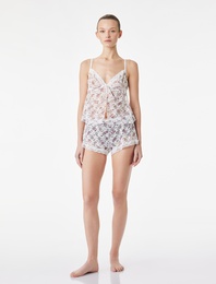 Rahat Kalıp Çiçekli V Yaka Askılı Dantelli Pijama Üstü