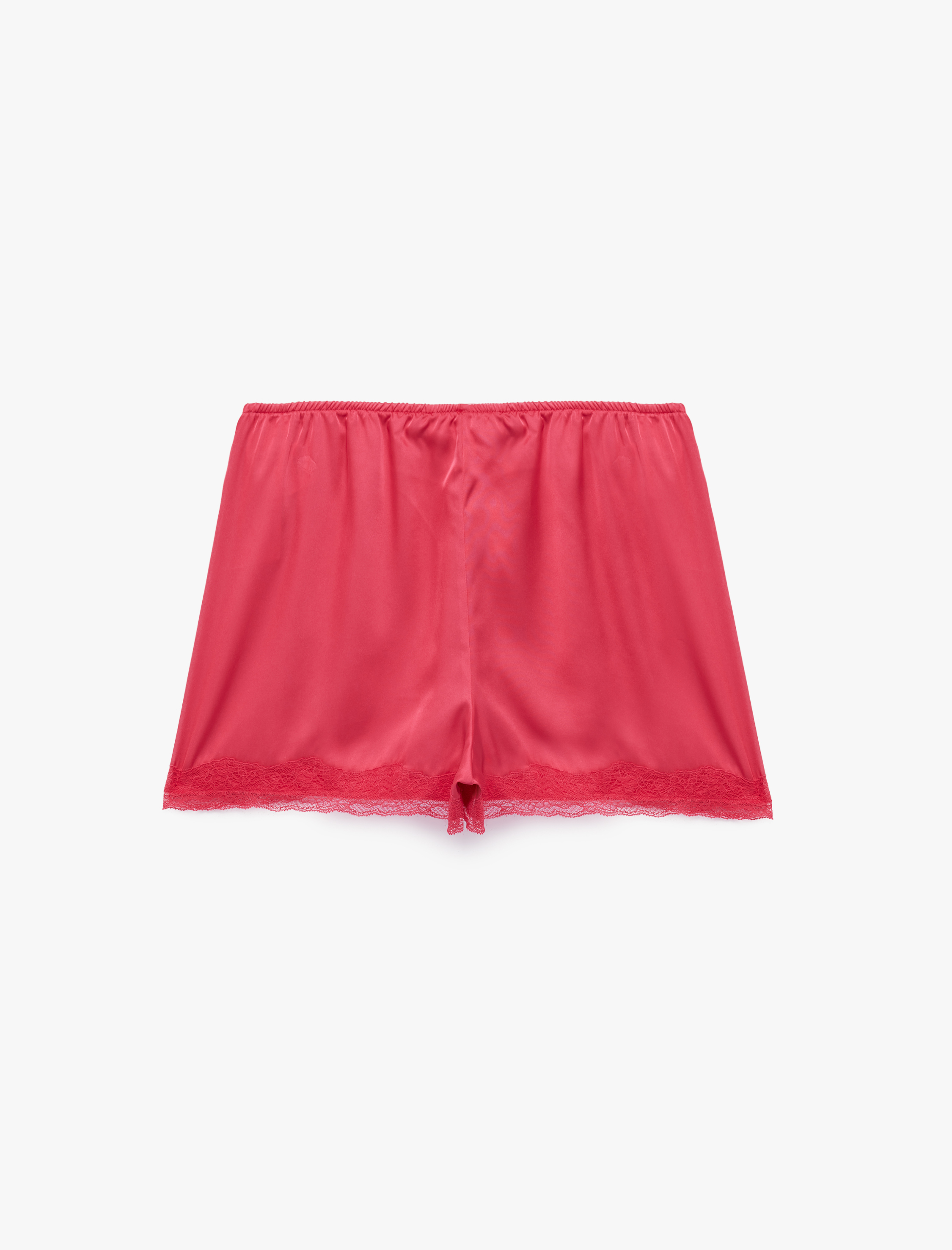   Rahat Kalıp Beli Lastikli Dantel Detaylı Saten Mini Şort Pijama Altı