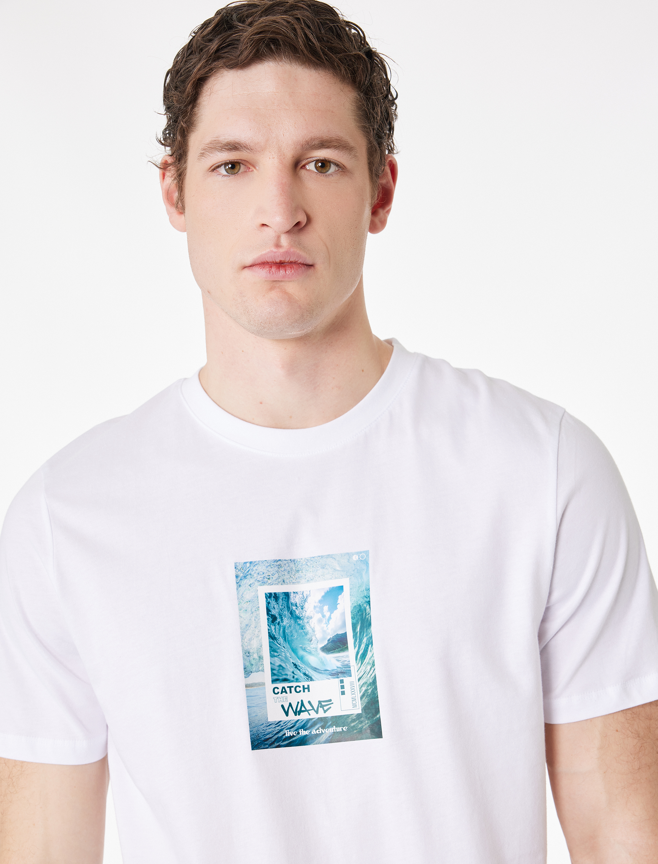   Regular Fit Kısa Kollu Bisiklet Yaka Pamuklu Baskılı Tişört