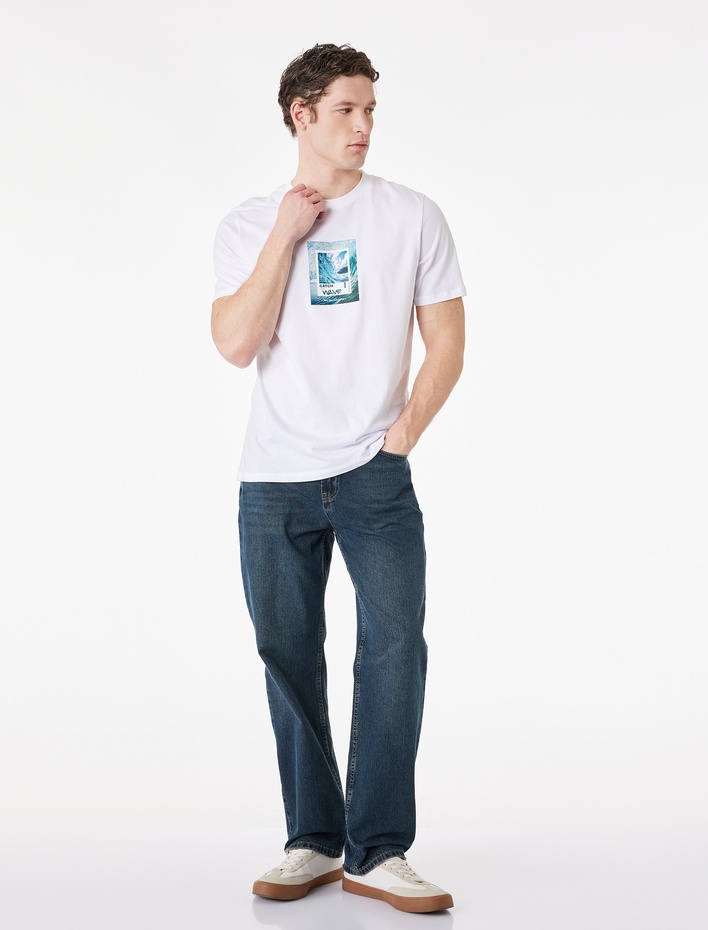  Regular Fit Kısa Kollu Bisiklet Yaka Pamuklu Baskılı Tişört