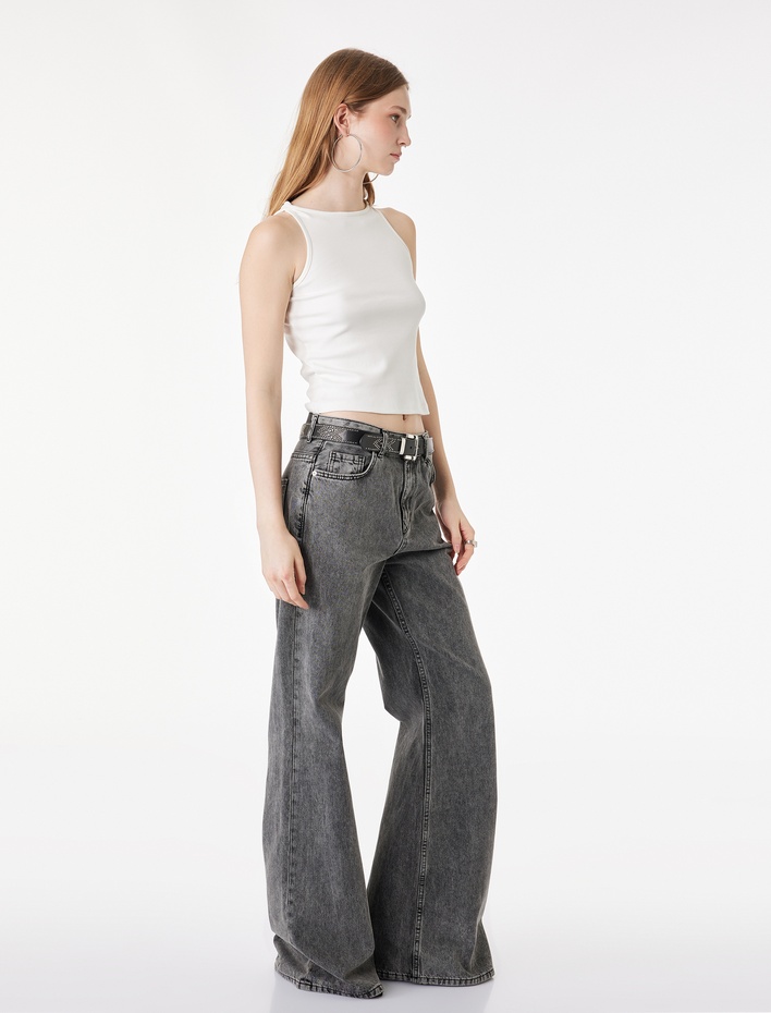  Pamuklu Bisiklet Yaka Slim Fit Kolsuz Bluz