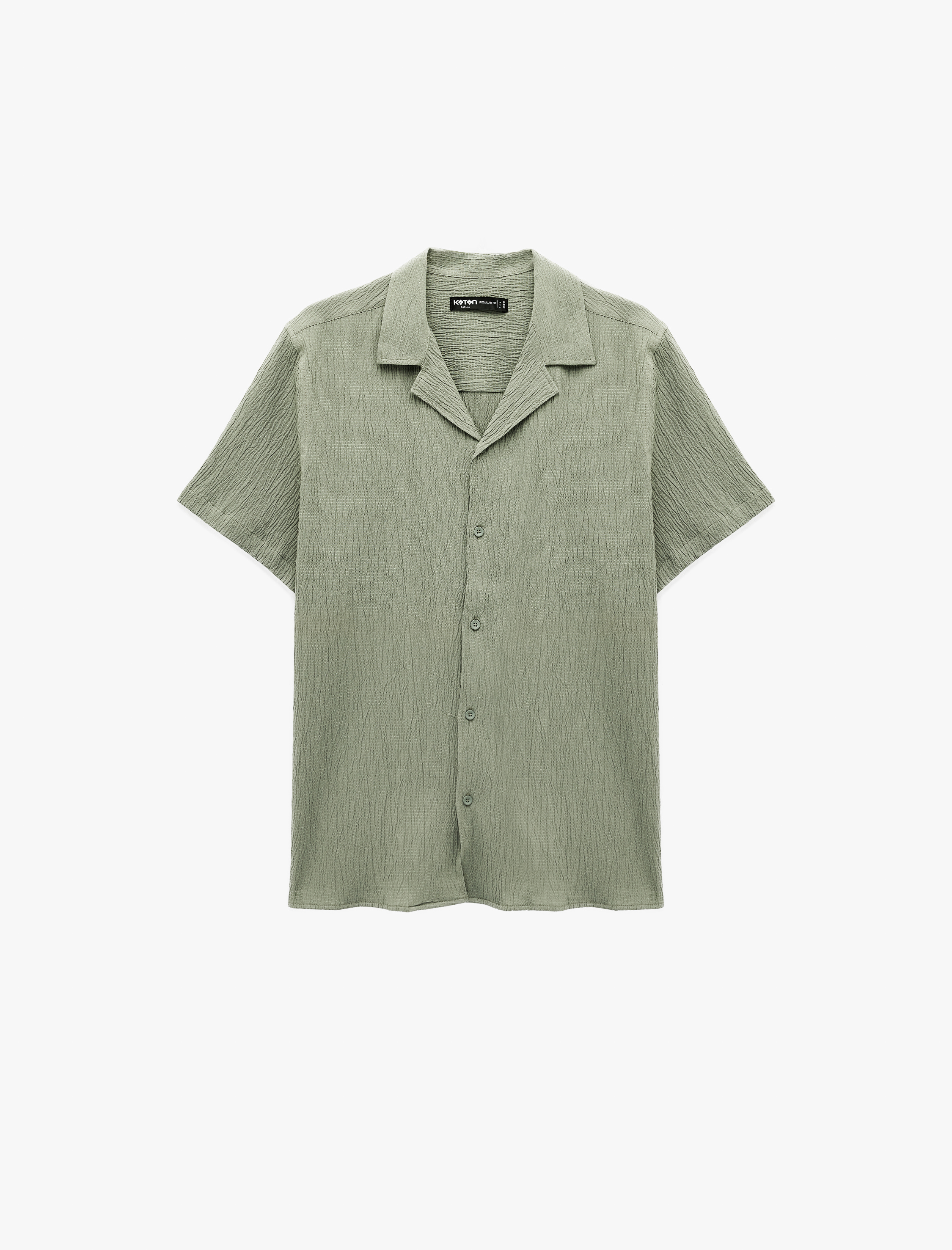   Regular Fit Kısa Kollu Dokulu Apaş Yaka Gömlek