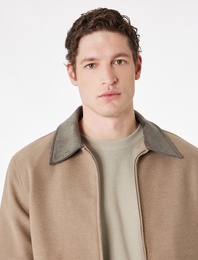 Regular Fit Uzun Kollu Cepli Fitilli Yaka Detaylı Fermuarlı Kaşe Ceket