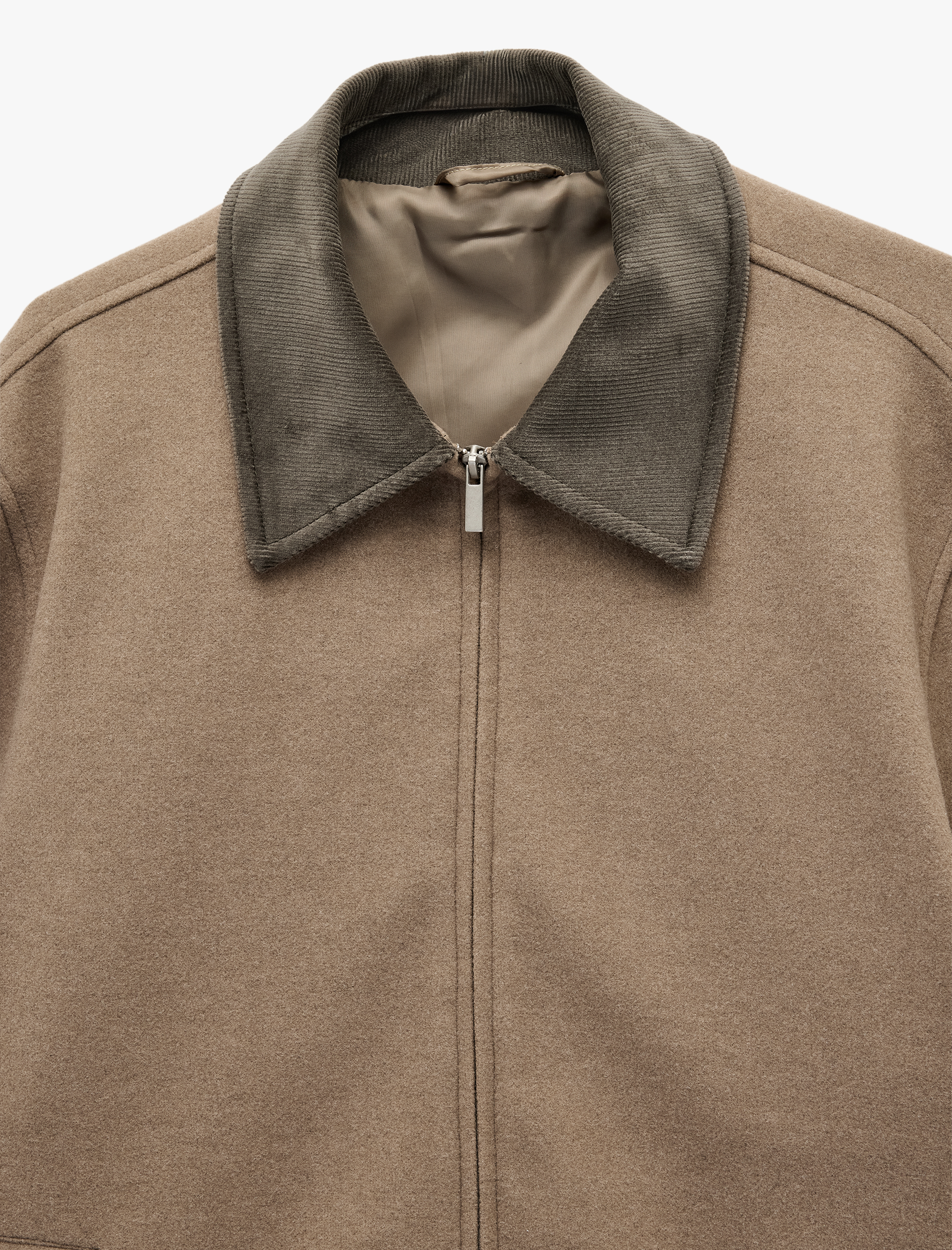   Regular Fit Uzun Kollu Cepli Fitilli Yaka Detaylı Fermuarlı Kaşe Ceket