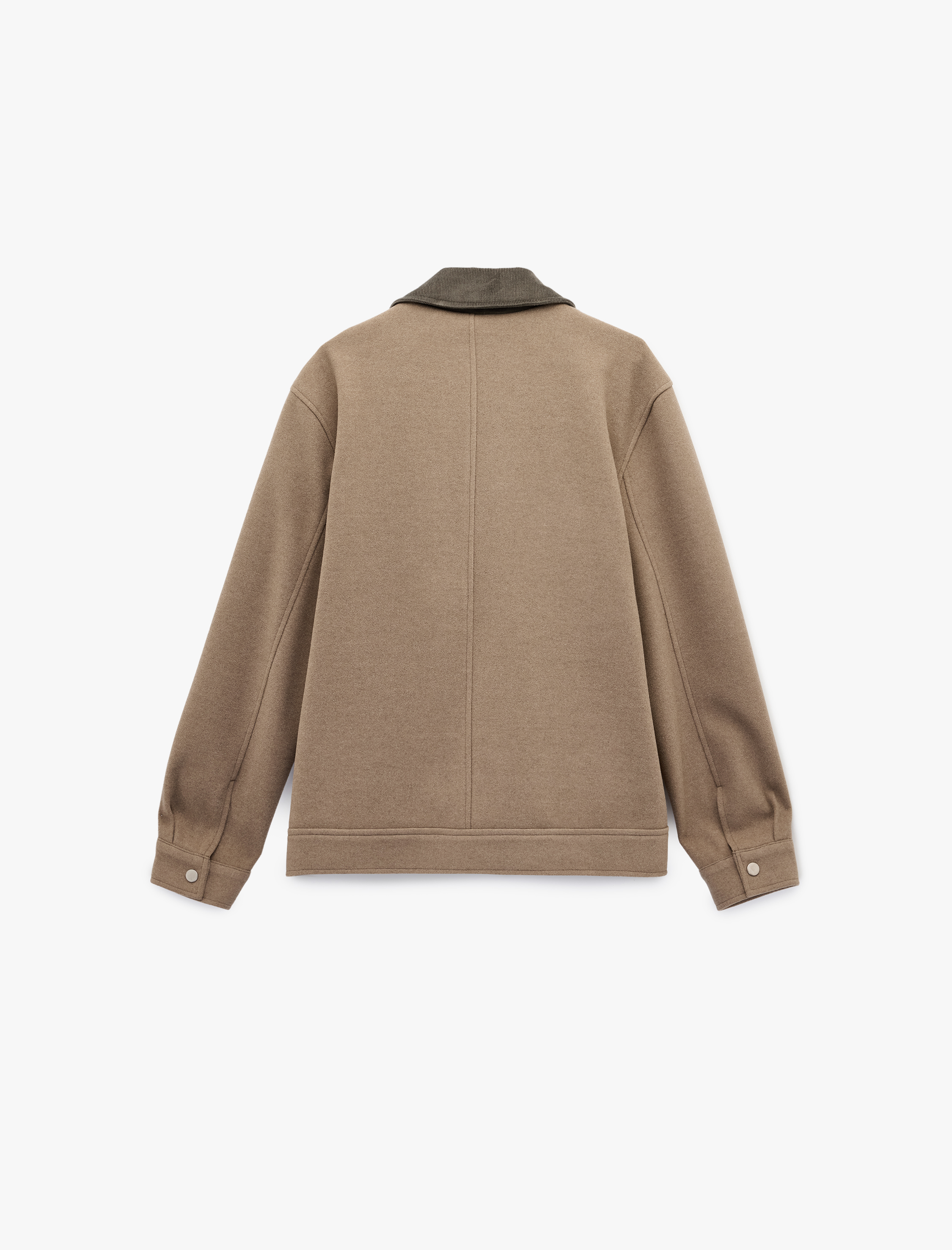   Regular Fit Uzun Kollu Cepli Fitilli Yaka Detaylı Fermuarlı Kaşe Ceket