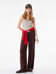 Beli Bağcıklı Cep Detaylı Düz Paça Viskon Karışımlı Pantolon