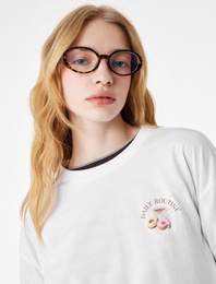 Kısa Kollu Bisiklet Yaka Arkası Baskılı Oversize Tişört