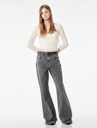 Slim Fit Uzun Kollu Kruvaze Yaka Dantel Tişört