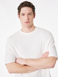 Kısa Kollu Bisiklet Yaka Pamuklu Basic Oversize Tişört