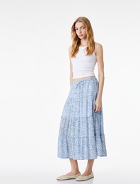 Beli Bağcıklı Viskon Crinkle A Kesim Çiçekli Uzun Etek