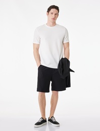 Regular Fit Dokulu Cepli Beli Bağcıklı Şort