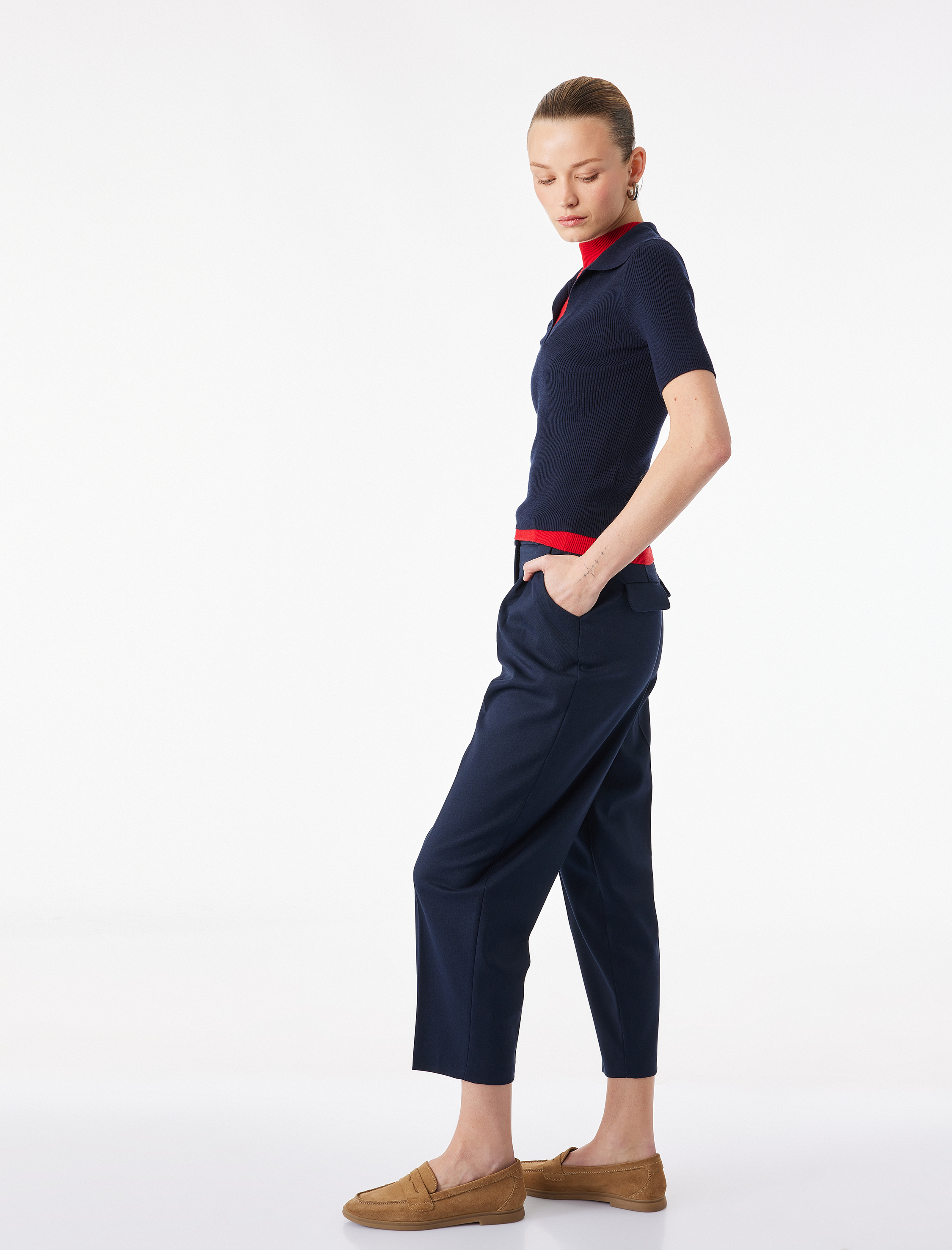   Yüksek Bel Rahat Kalıp Cepli Kemer Detaylı Cigarette Pantolon