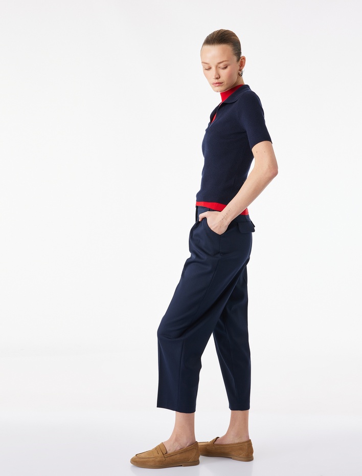  Yüksek Bel Rahat Kalıp Cepli Kemer Detaylı Cigarette Pantolon