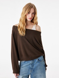 Uzun Kollu Yumuşak Dokulu Omzu Açık Tişört