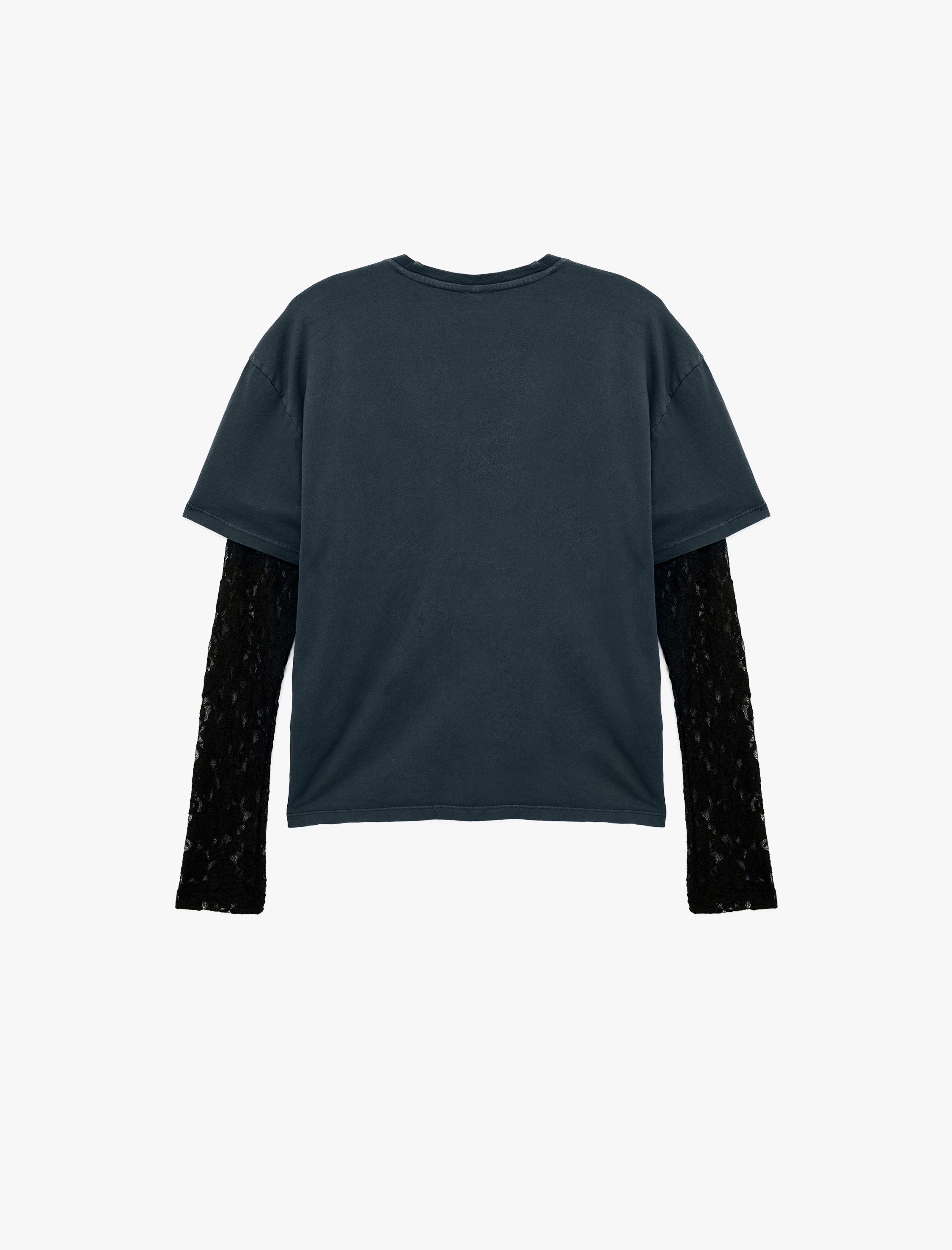   Pamuklu Dantel Detaylı Uzun Kollu Bisiklet Yaka Zımba Detaylı Tişört