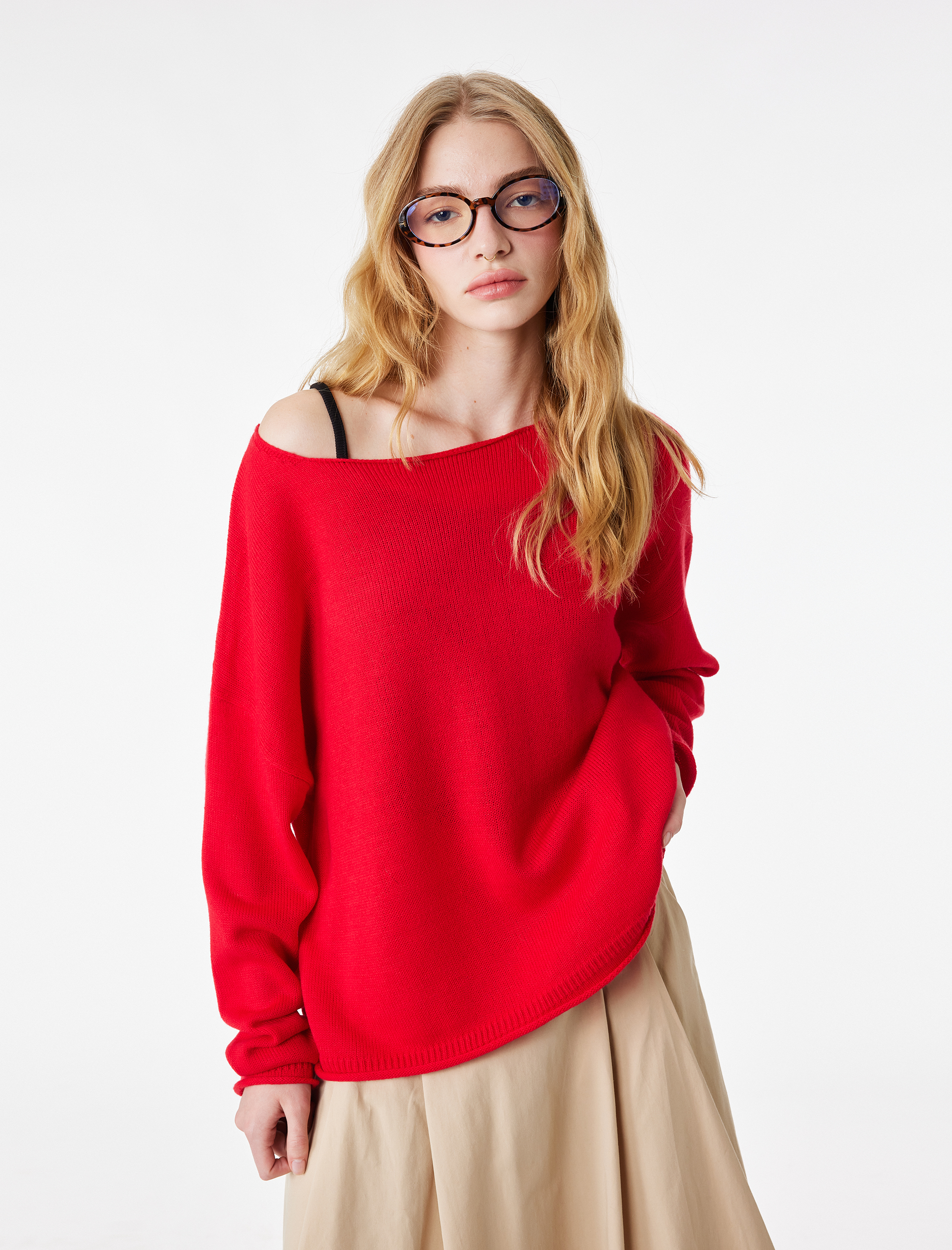   Kayık Yuvarlak Yaka Uzun Kollu Triko Kazak