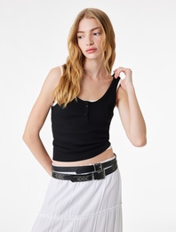 Pamuklu Yarım Düğmeli U Yaka Fitilli Atlet