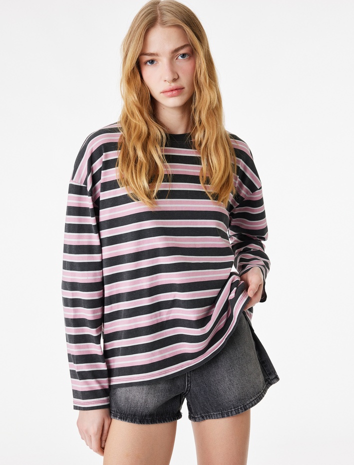  Rahat Kalıp Bisiklet Yaka Uzun Kollu Basic Tişört