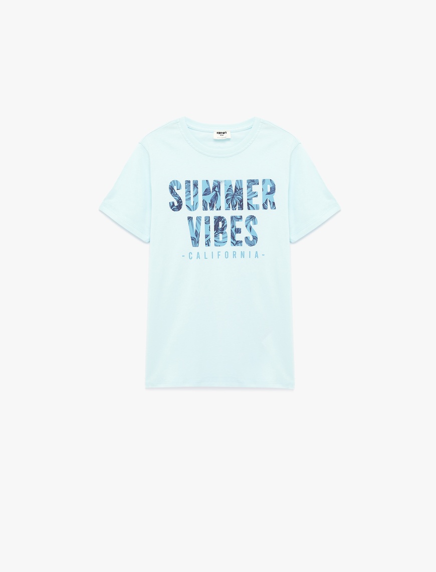Koton Baskılı Kısa Kollu Bisiklet Yaka Pamuklu T-Shirt