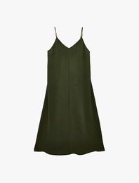 Aerobin Kumaş Ahşap Boncuk Detaylı İp Askılı Uzun Saten Elbise