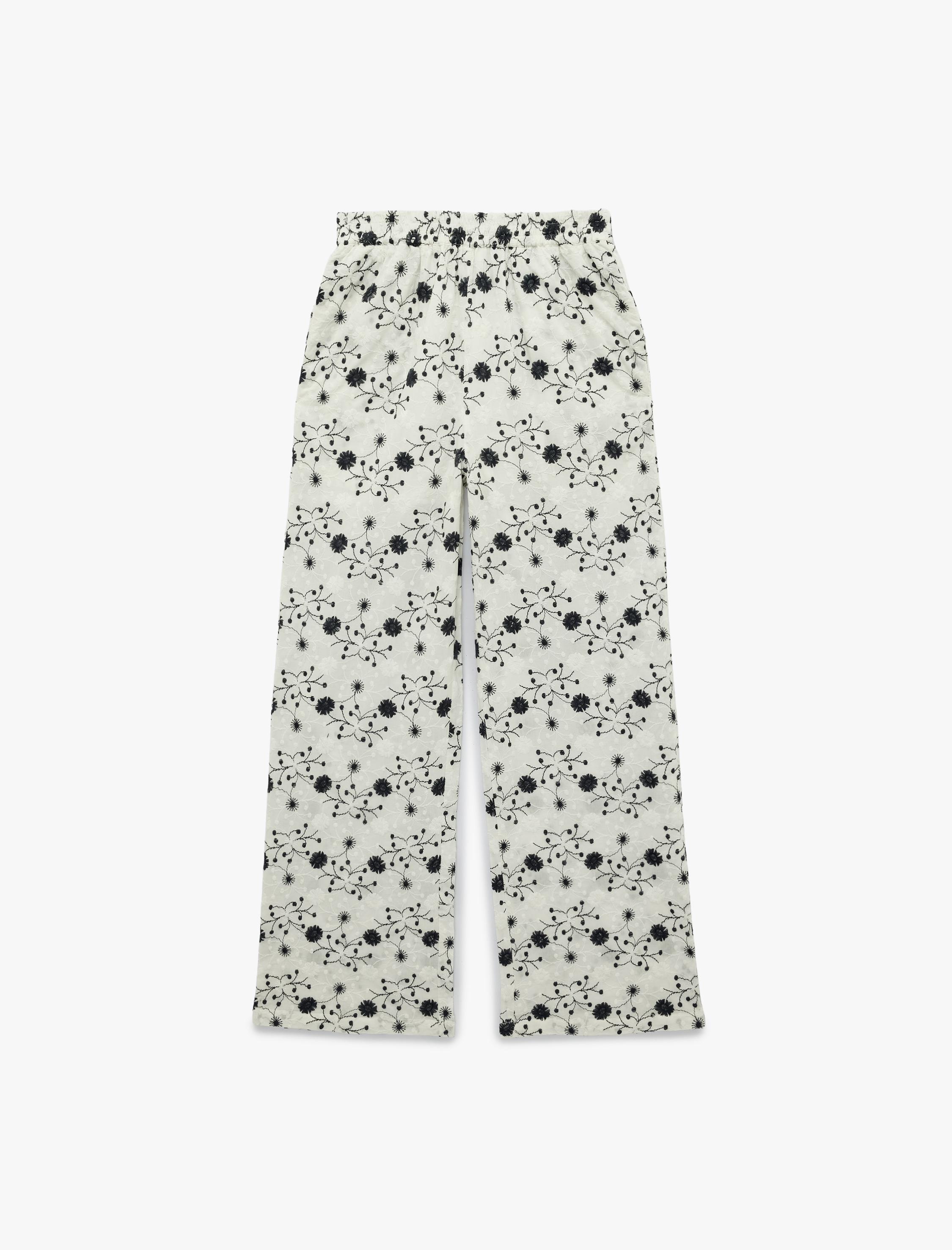   Pamuklu Cepli Yüksek Bel Düz Bol Paça Desenli Brode Pantolon