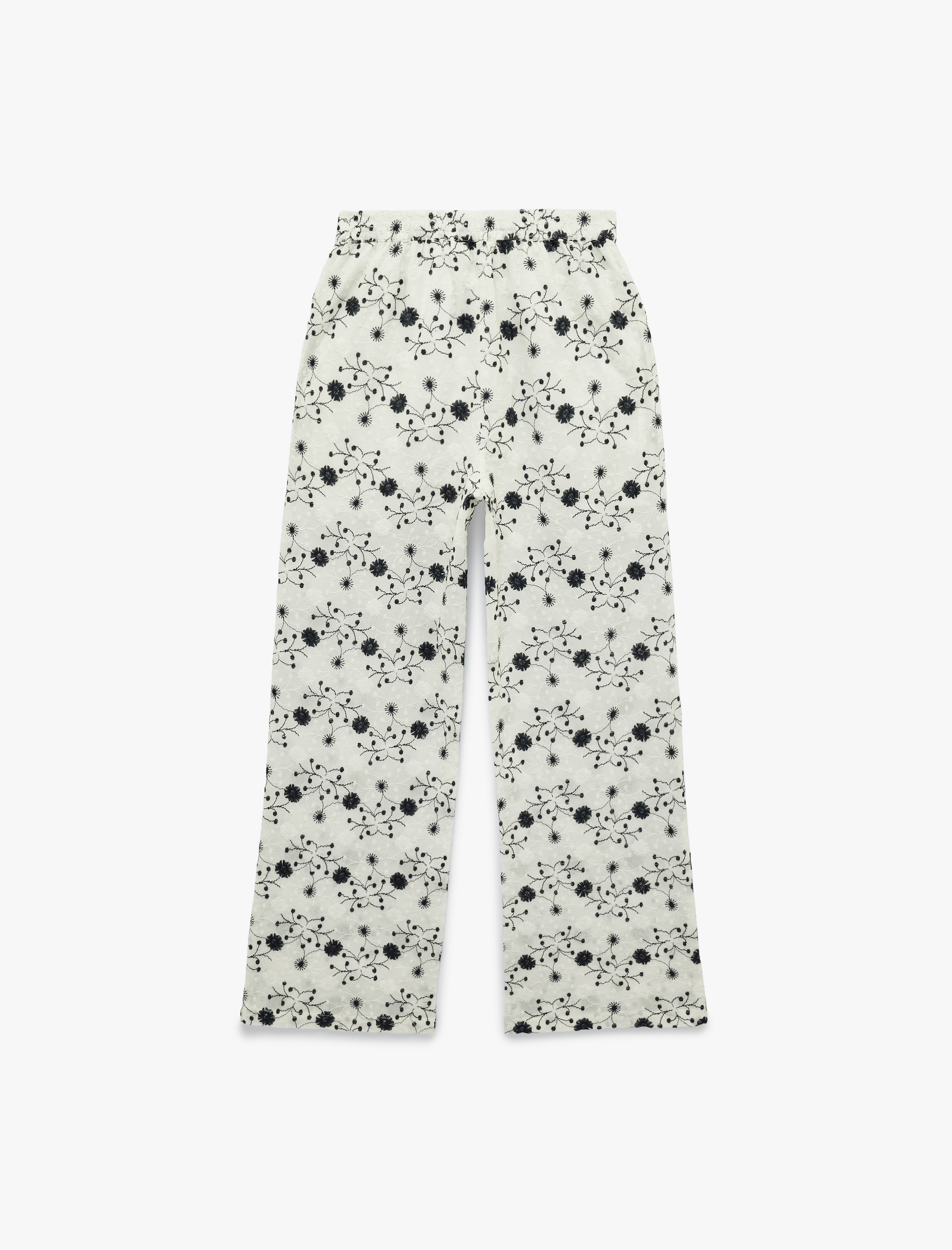   Pamuklu Cepli Yüksek Bel Düz Bol Paça Desenli Brode Pantolon