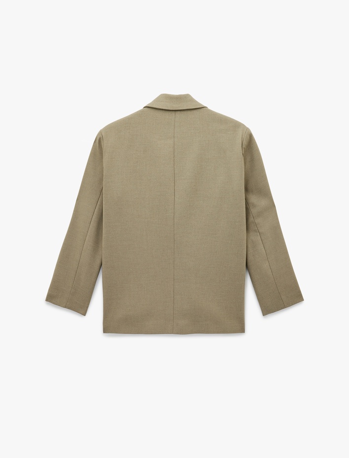  Uzun Kollu Viskon Karışımlı Düğmeli Cepli Kruvaze Yaka Blazer Ceket