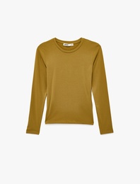 Slim Fit Pamuklu Uzun Kollu Bisiklet Yaka Tişört