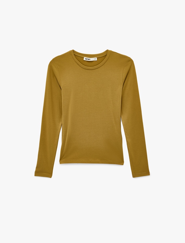  Slim Fit Pamuklu Uzun Kollu Bisiklet Yaka Tişört