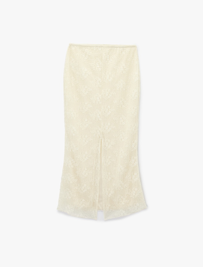  Yırtmaçlı A Kesim Dantel Midi Etek