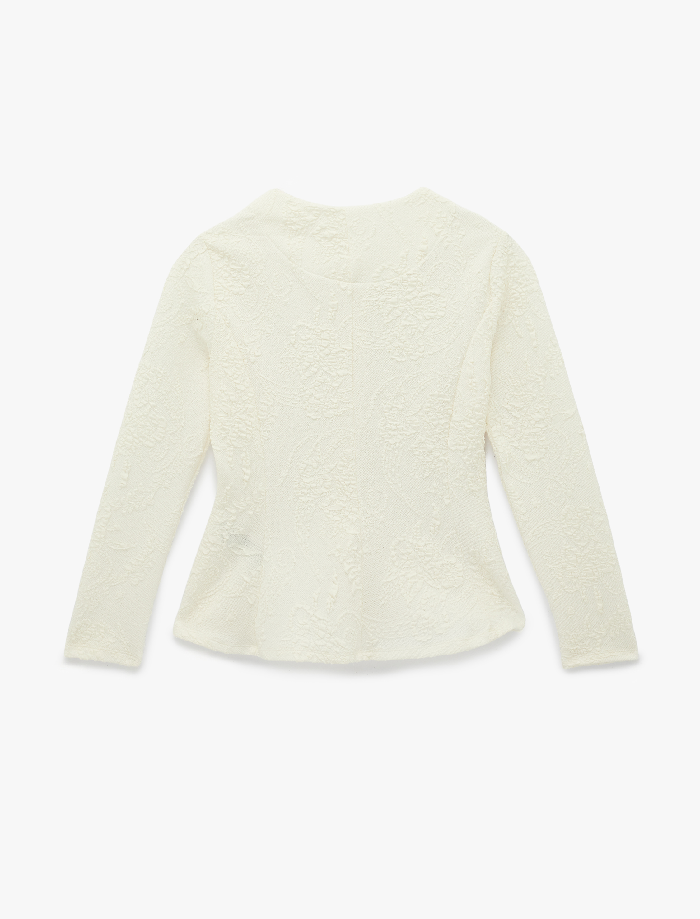   Slim Fit Mücevher Düğme Detaylı Uzun Kollu Bisiklet Yaka Floral Dokulu Hırka