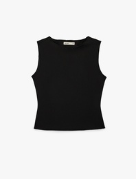 Krep Scuba Slim Fit Bisiklet Yaka Kolsuz Bluz