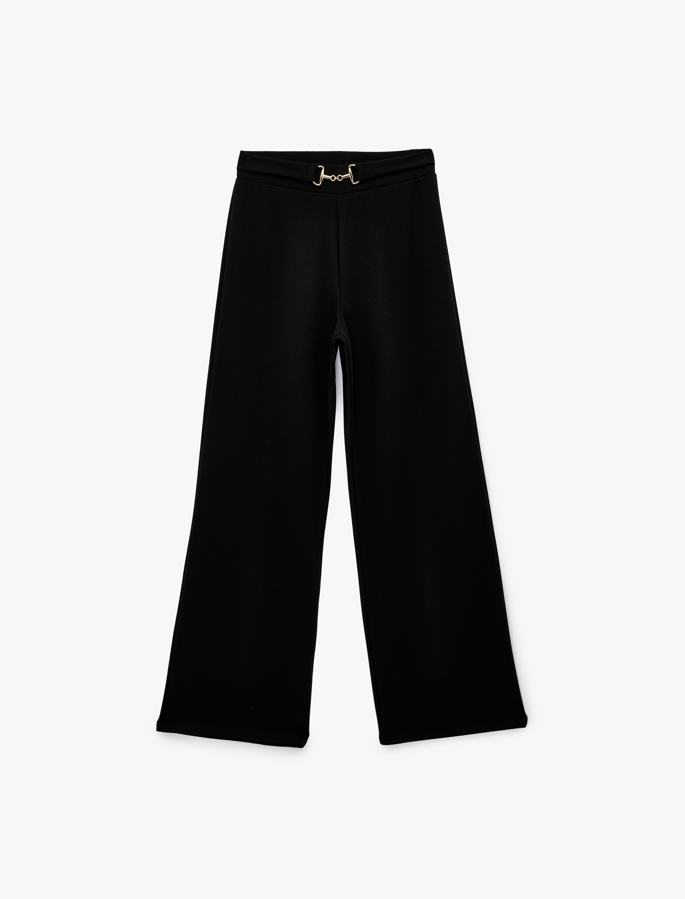   Krep Scuba Kumaş Kemer Detaylı Bol Paça Palazzo Pantolon