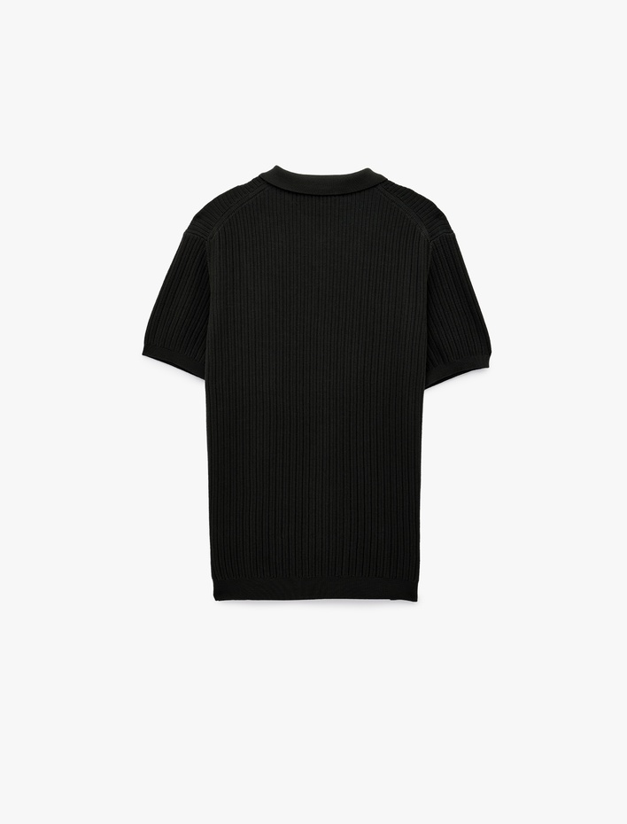  Regular Fit Dokulu Pamuklu Düğmeli Polo Yaka Kısa Kollu Triko Tişört