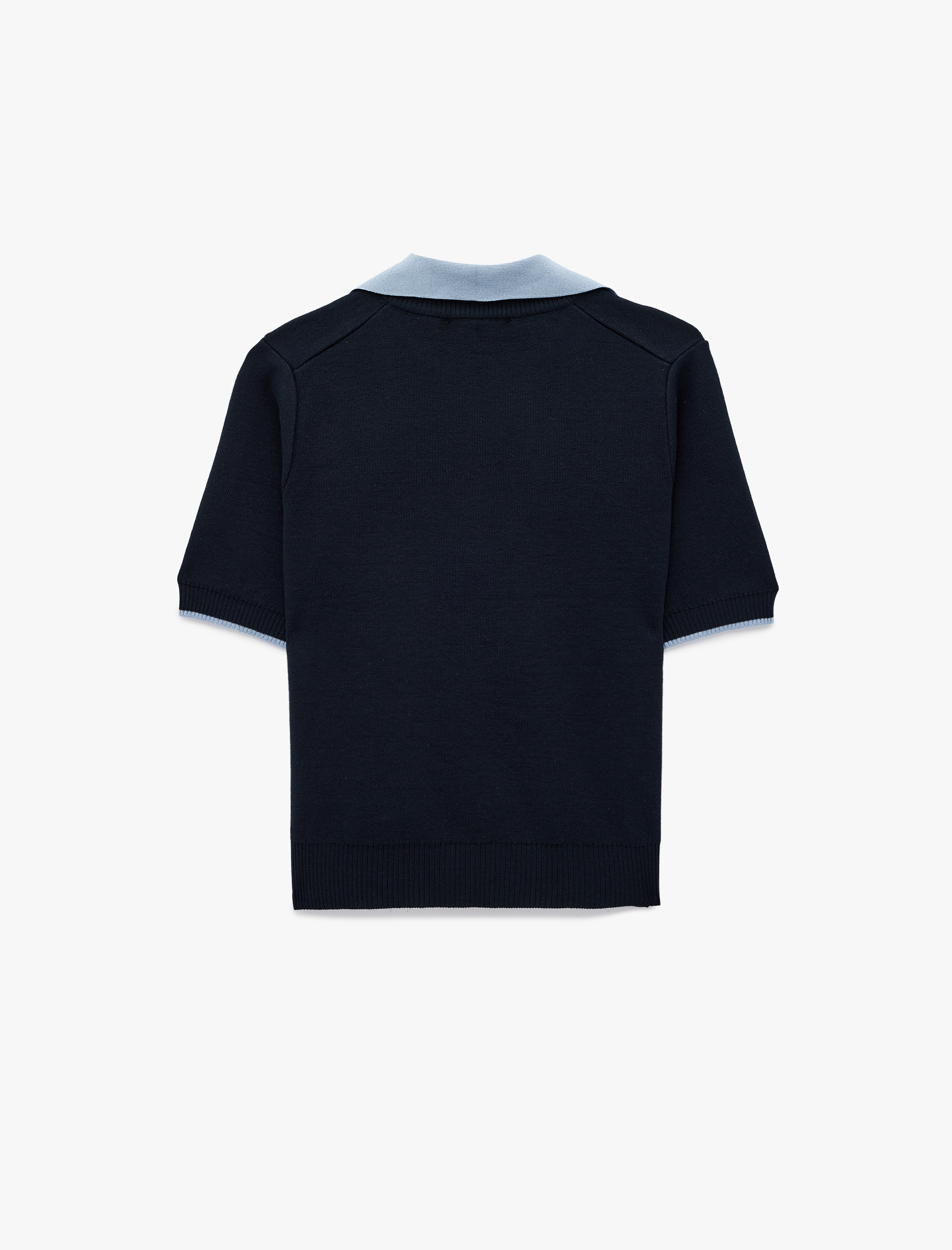   Kısa Kollu Düğmeli Renk Kontrastlı Kombine Polo Yaka Triko Kazak