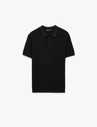 Regular Fit Dokulu Pamuklu Düğmeli Polo Yaka Kısa Kollu Triko Tişört