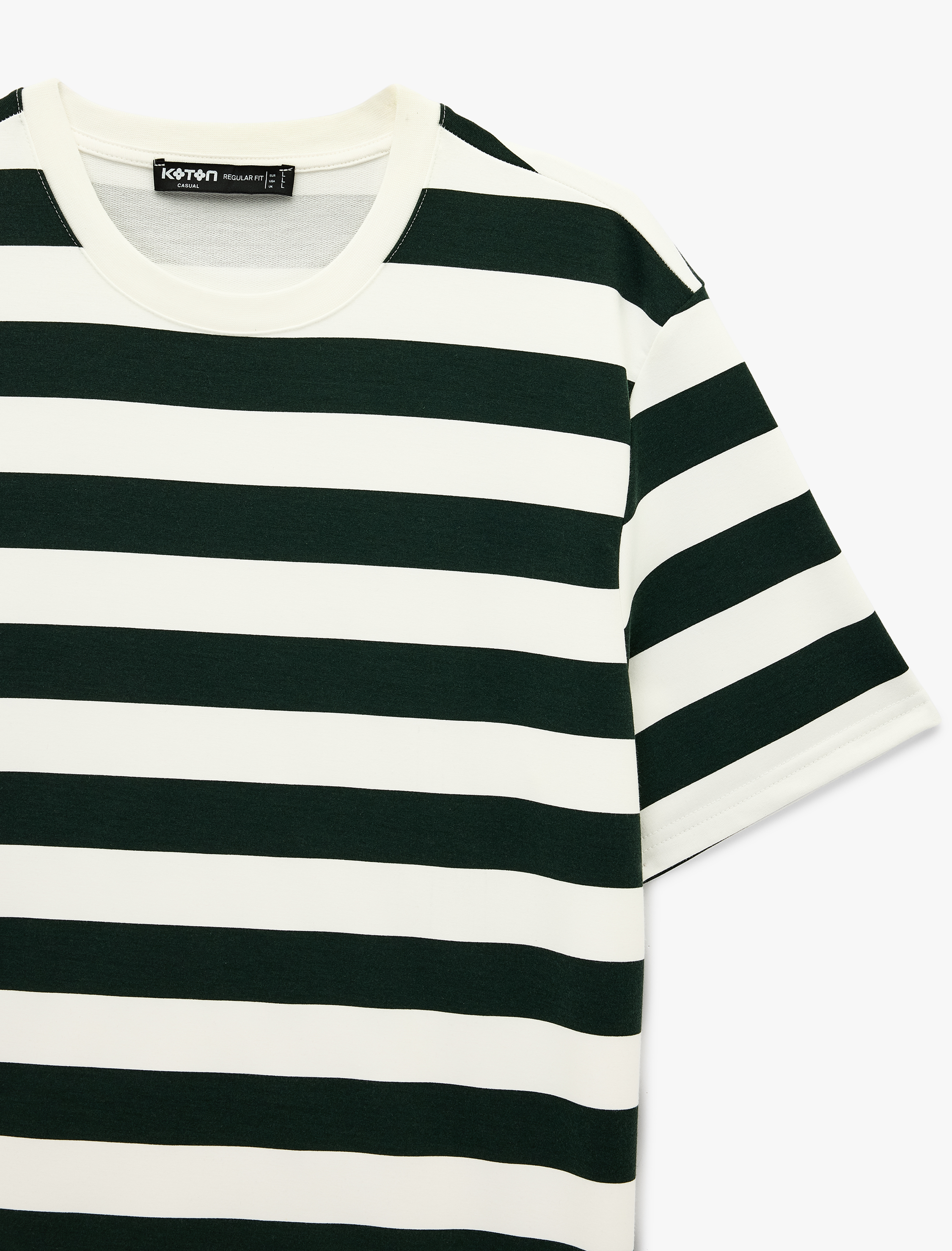   Regular Fit Viskon Karışımlı Kısa Kollu Bisiklet Yaka Çizgili Tişört