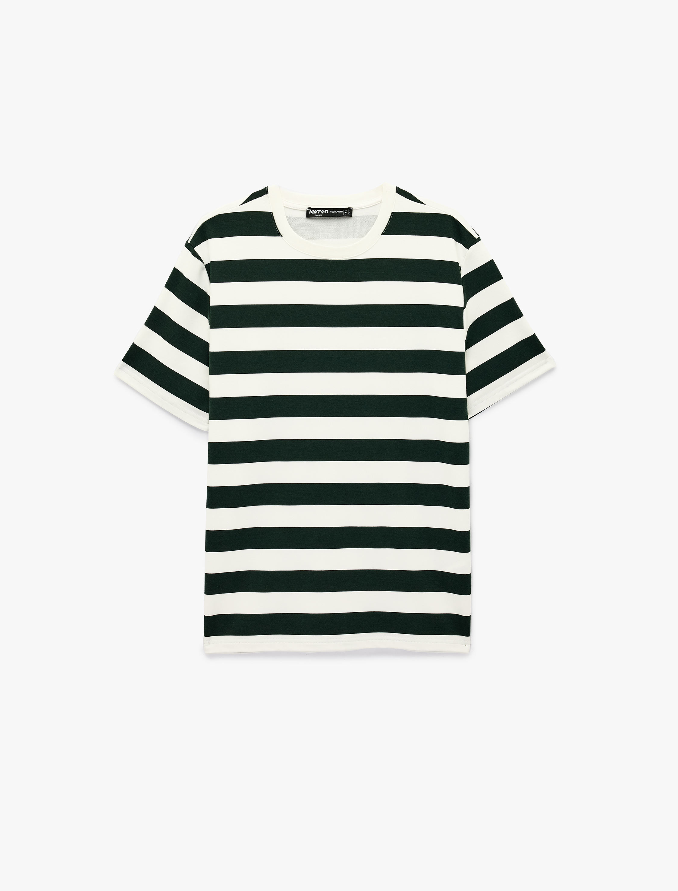   Regular Fit Viskon Karışımlı Kısa Kollu Bisiklet Yaka Çizgili Tişört