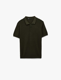 Regular Fit Dokulu Pamuklu Düğmeli Polo Yaka Kısa Kollu Triko Tişört