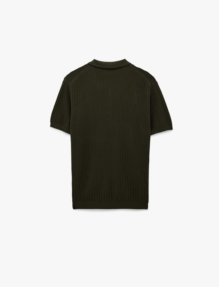  Regular Fit Dokulu Pamuklu Düğmeli Polo Yaka Kısa Kollu Triko Tişört