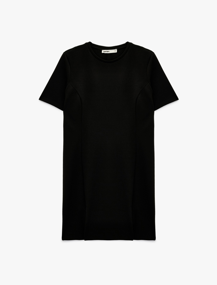  Düşük Omuz Kısa Kollu Bisiklet Yaka Tişört Elbise