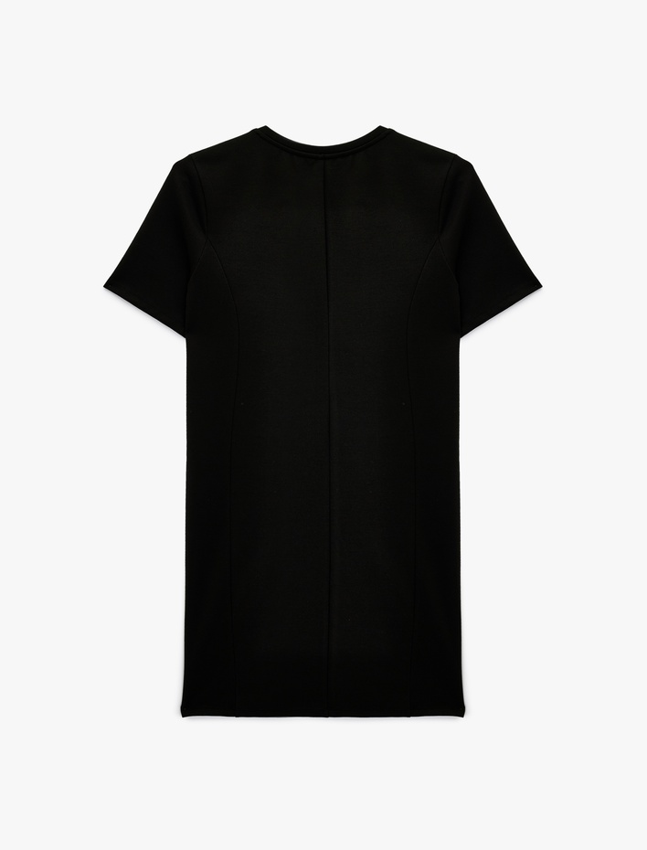  Düşük Omuz Kısa Kollu Bisiklet Yaka Tişört Elbise