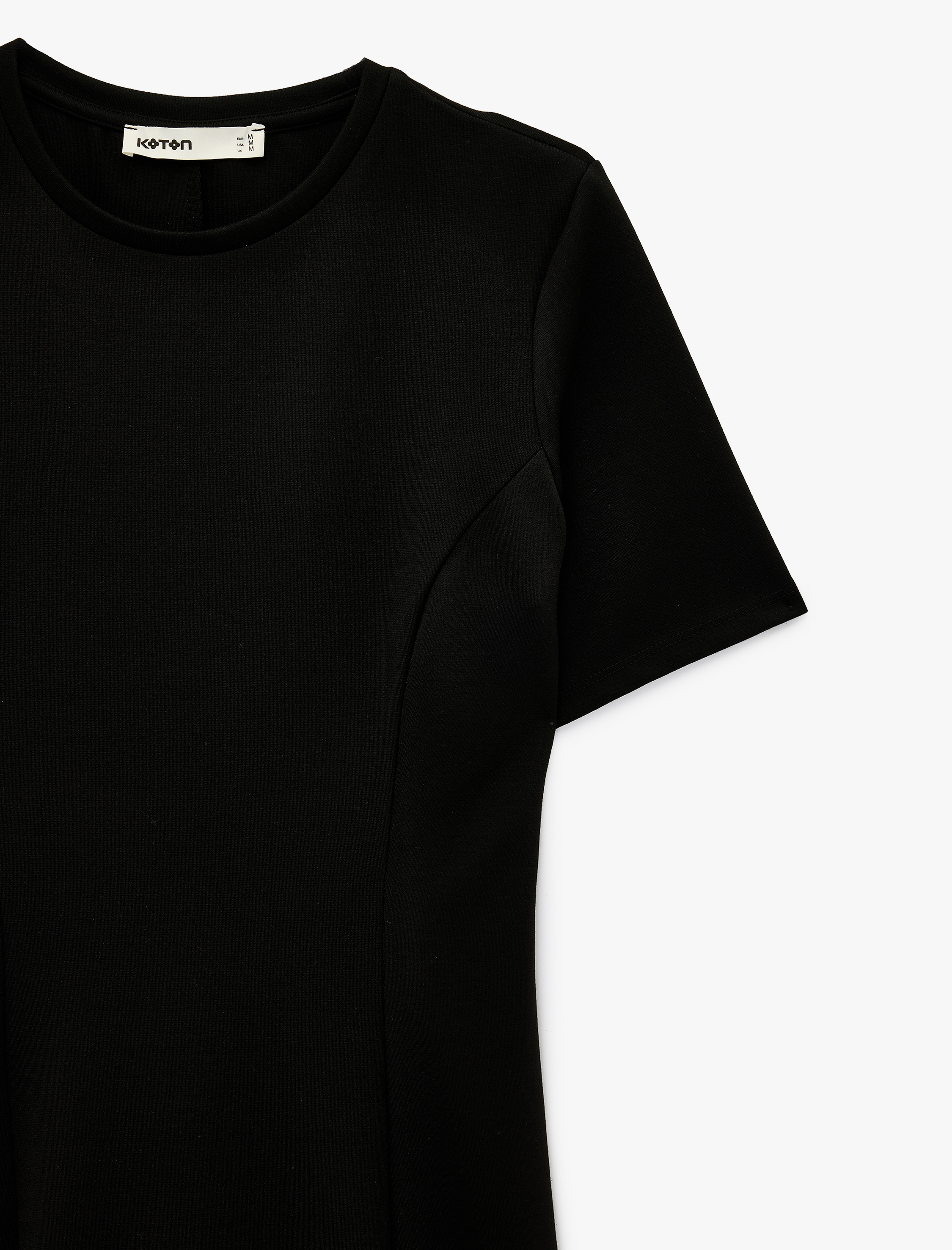   Düşük Omuz Kısa Kollu Bisiklet Yaka Tişört Elbise