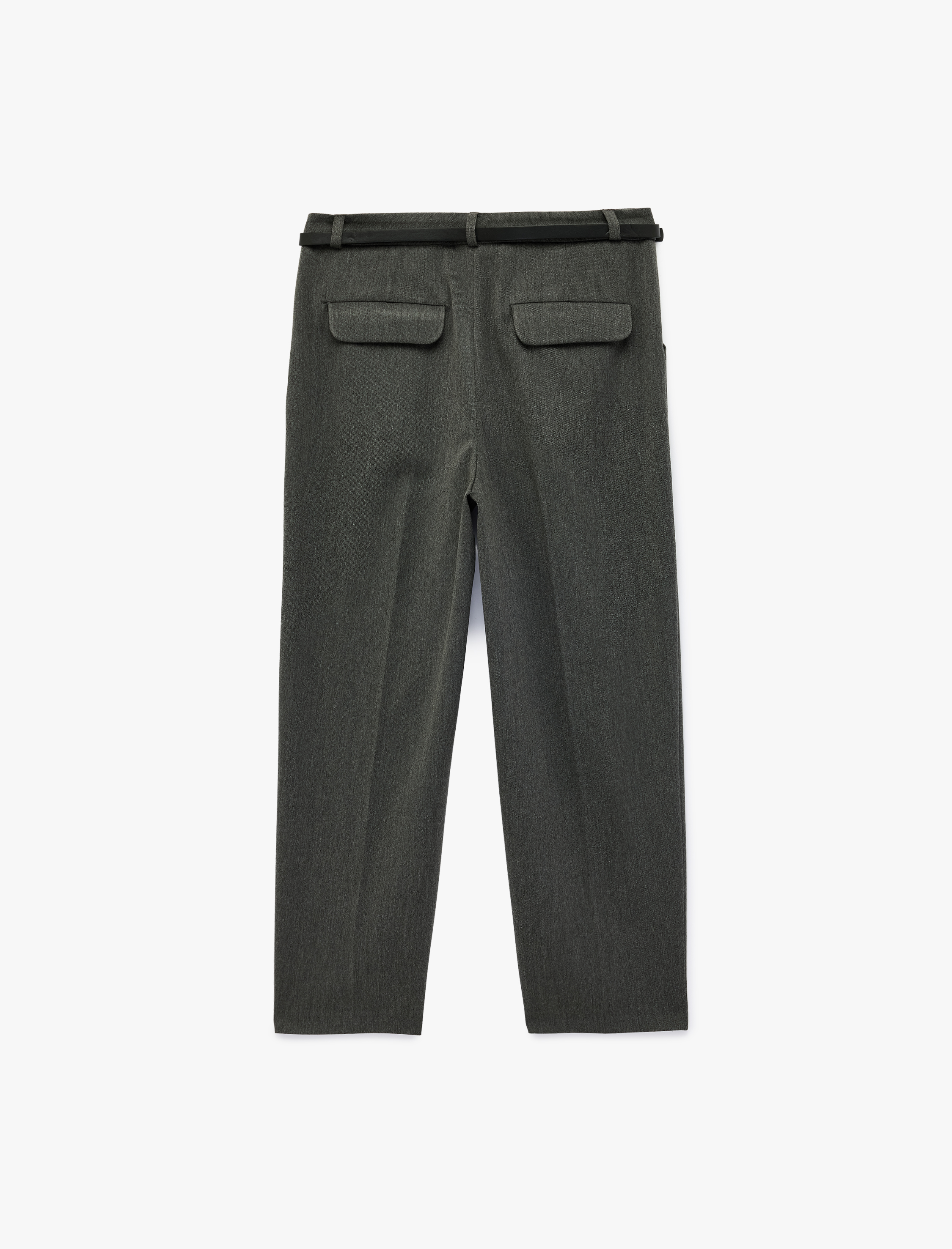   Yüksek Bel Rahat Kalıp Cepli Kemer Detaylı Cigarette Pantolon