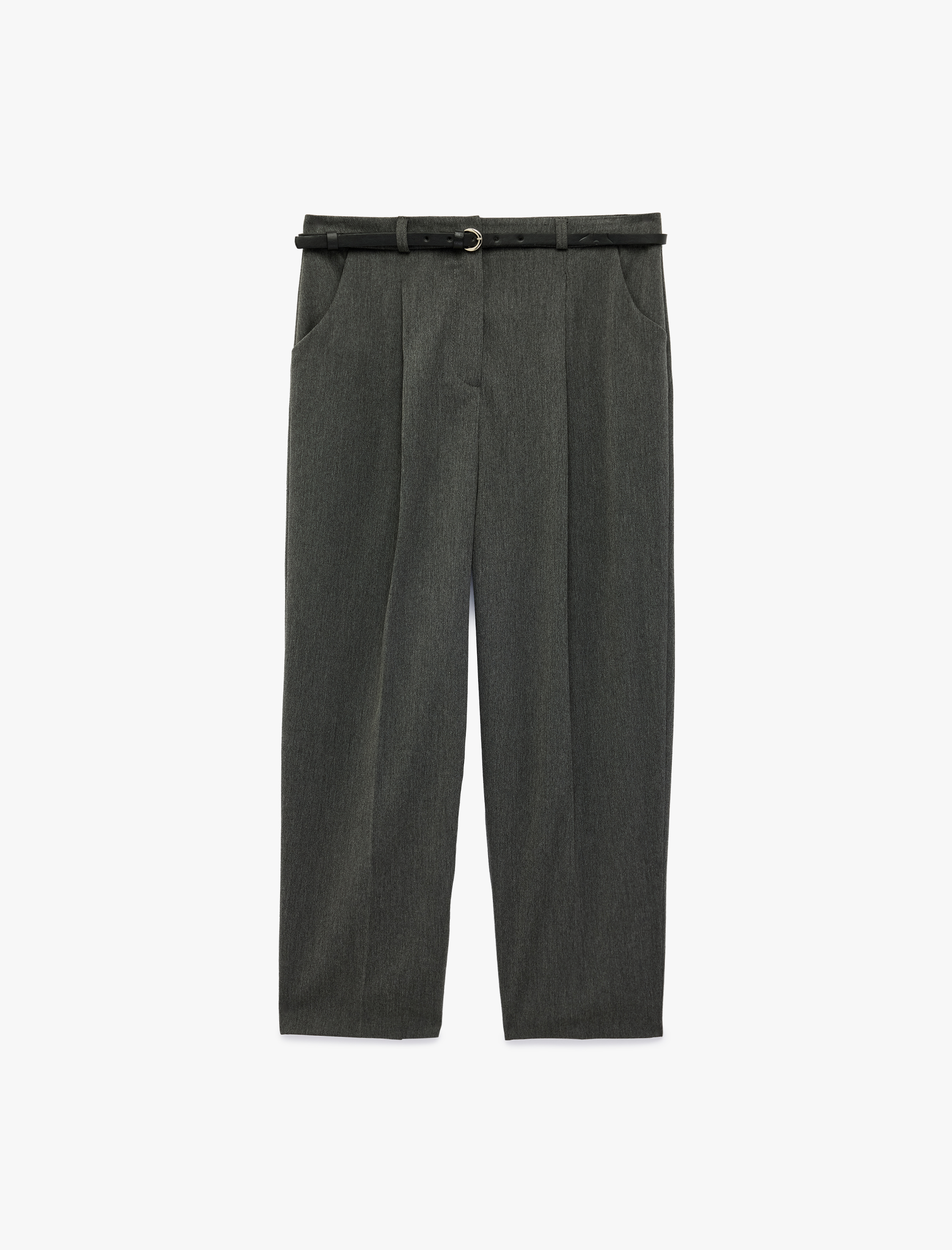   Yüksek Bel Rahat Kalıp Cepli Kemer Detaylı Cigarette Pantolon