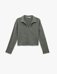 Uzun Kollu Polo Yaka Fitilli Tişört