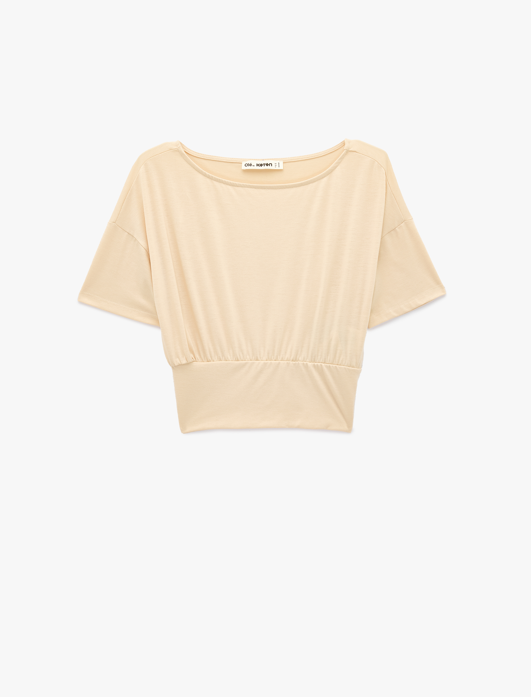   Kısa Kollu Viskon Karışımlı Kayık Yaka Crop Tişört