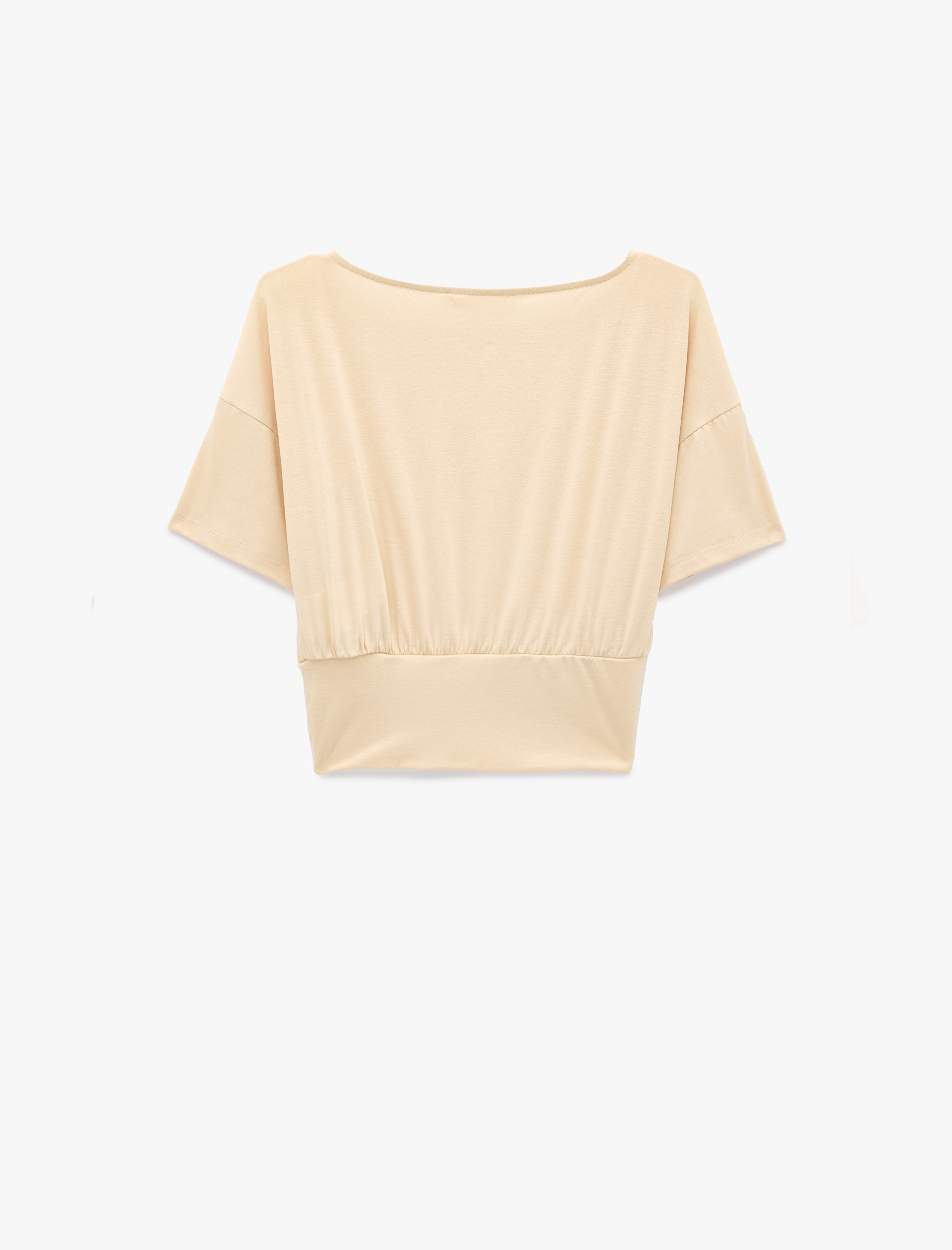   Kısa Kollu Viskon Karışımlı Kayık Yaka Crop Tişört