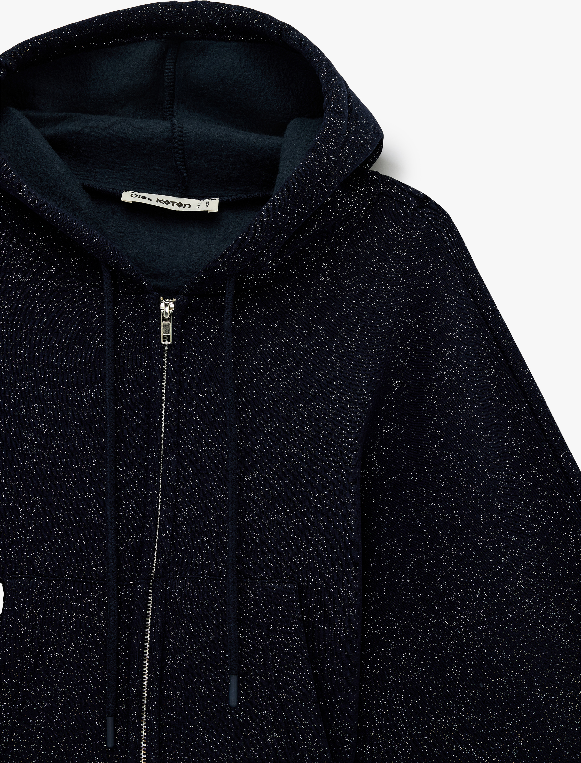   Şardonlu Balon Kol Simli Kanguru Cepli Kapüşonlu Fermuarlı Oversize Sweatshirt